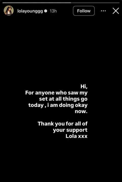 Lola Young Recuperates After Stage Collapse at All Things Go Festival