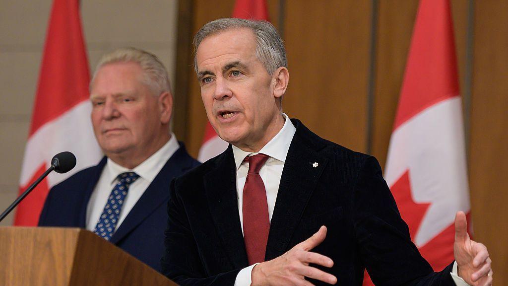 Canadian Prime Minister Mark Carney and Ontario Premier Doug Ford at a news conference